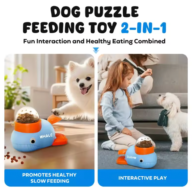 Whale Dog Treat Dispenser – Interactive Puzzle Slow Feeder Toy